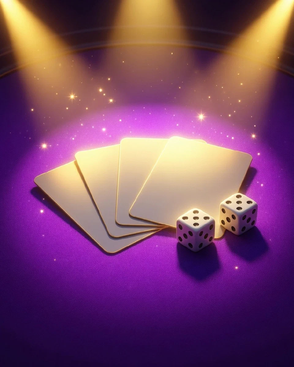 Cartas de baccarat y dados sobre una mesa en vivo