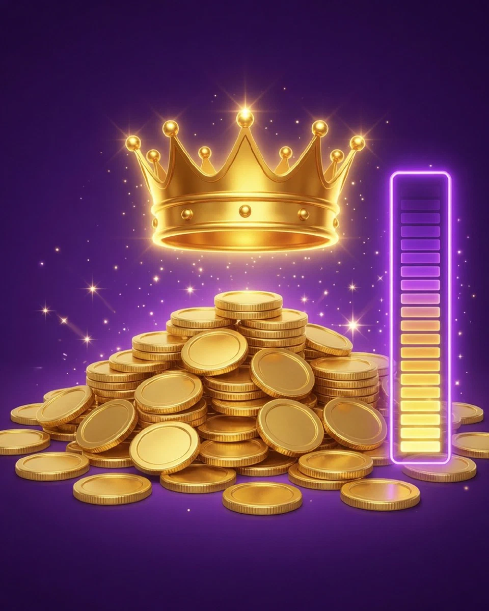 Montaña de monedas doradas con una corona que representa un jackpot
